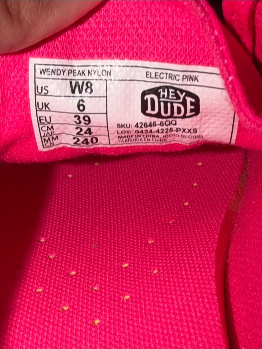 Hey Dude Women's Slip-On Sneakers in Hot Pink with Speckled White Sole - Picture 7 of 7